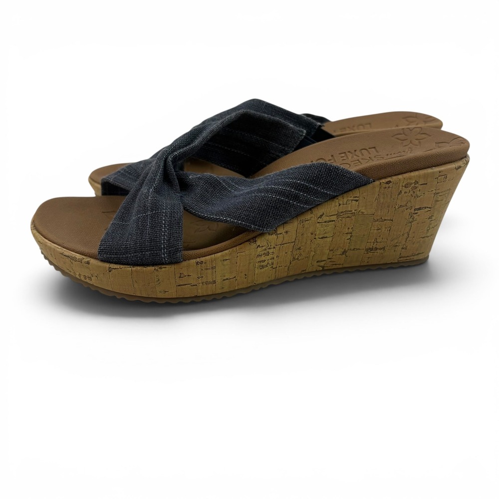 Skechers Cali Beverlee High Tea Navy Blue Wedge Sandals Women's Size 7 - Picture 2 of 9